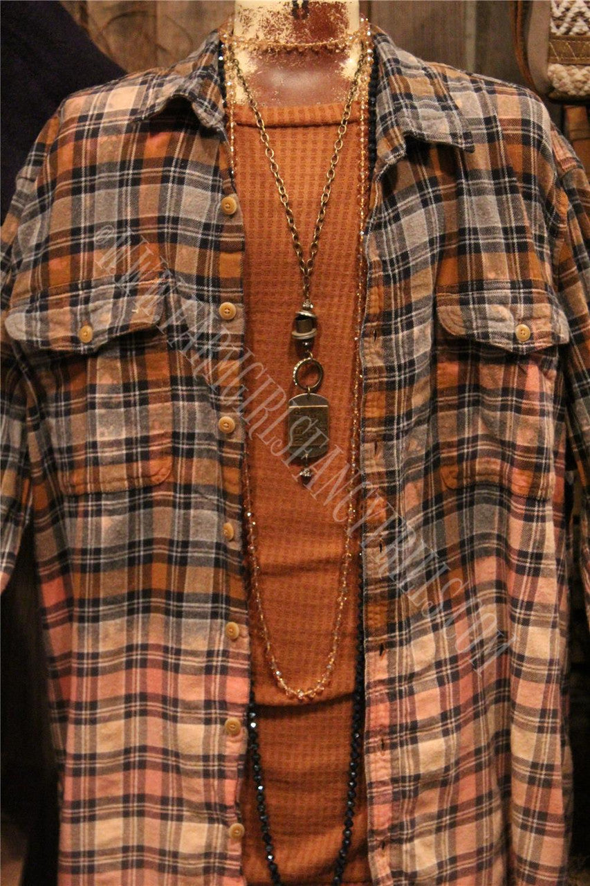 Farm Girls Fancy Frills Limited edition Distressed Plaid With Graphic Back Panel