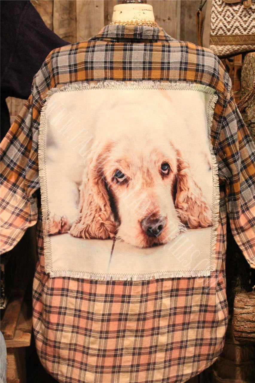 Farm Girls Fancy Frills Limited edition Distressed Plaid With Graphic Back Panel