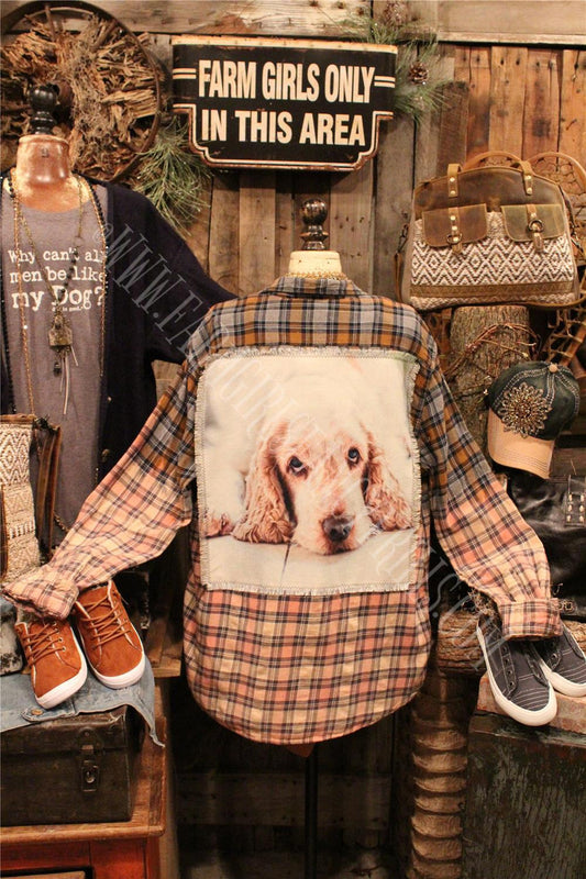 Farm Girls Fancy Frills Limited edition Distressed Plaid With Graphic Back Panel