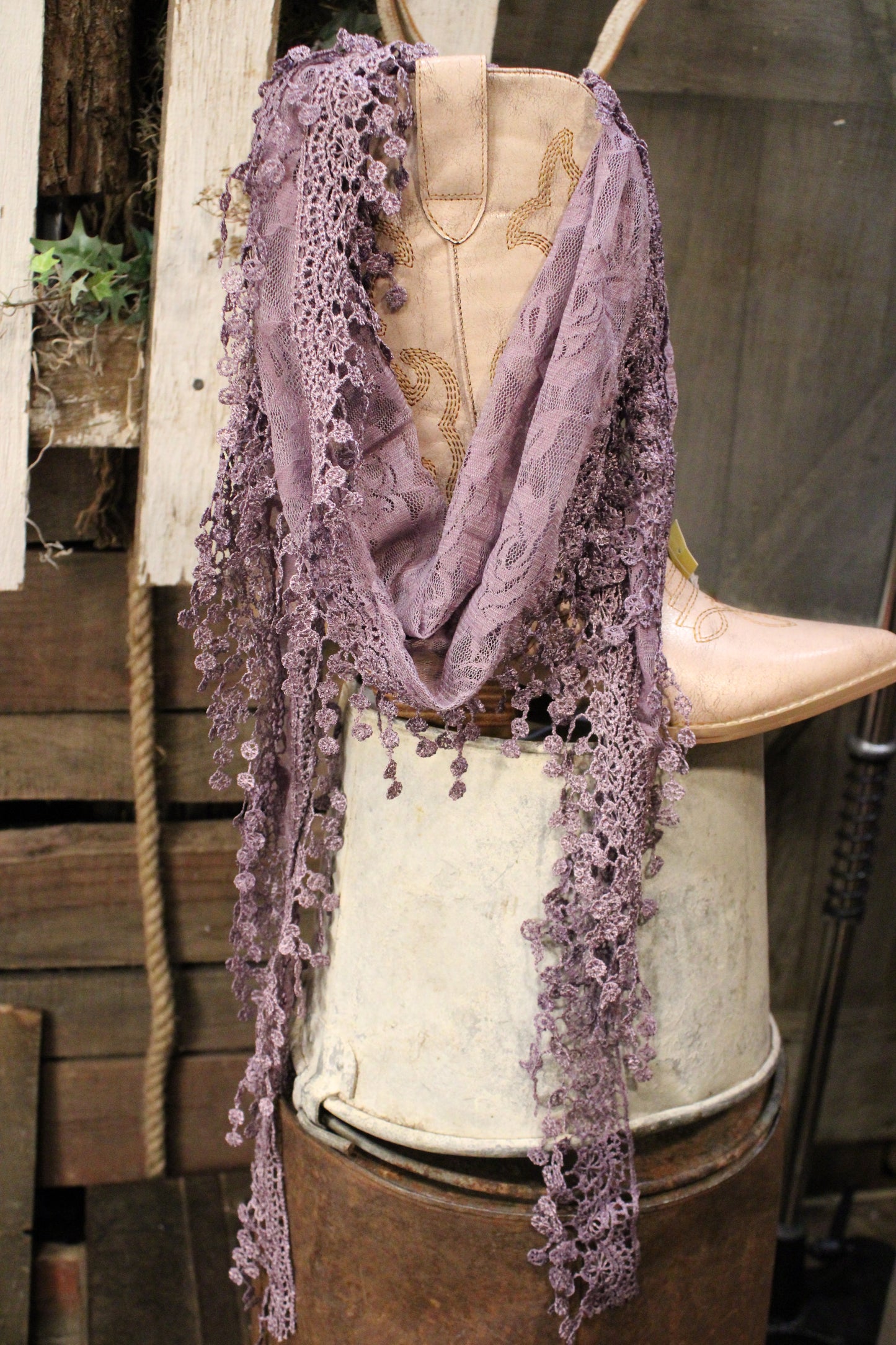 Wisteria Drift Lilac Lace Scarf
