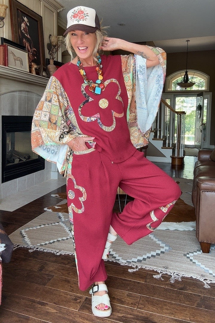Cozy Crimson Waffle Kimono