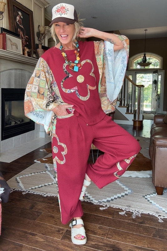 Cozy Crimson Waffle Pants