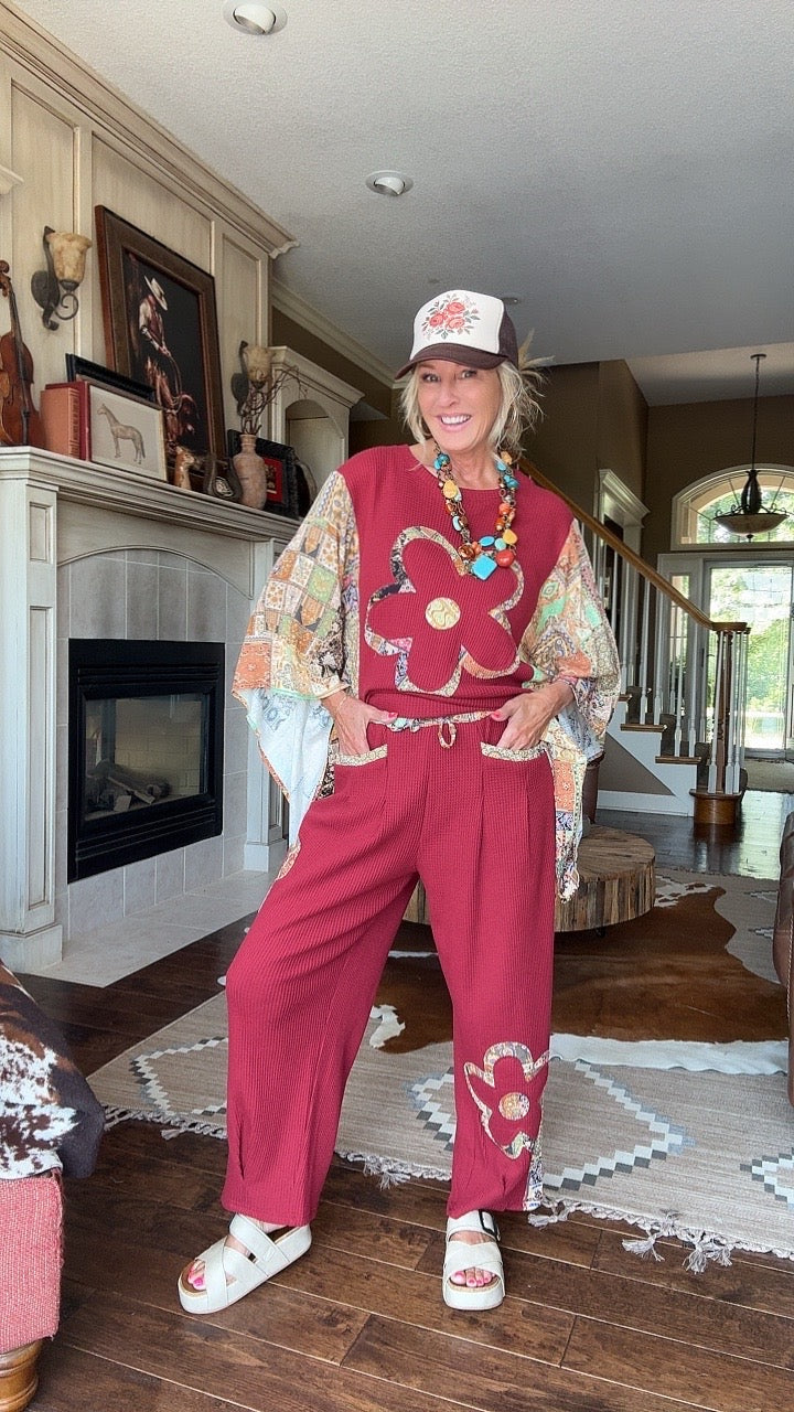Cozy Crimson Waffle Pants