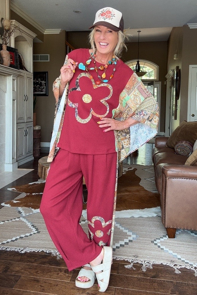 Cozy Crimson Waffle Pants