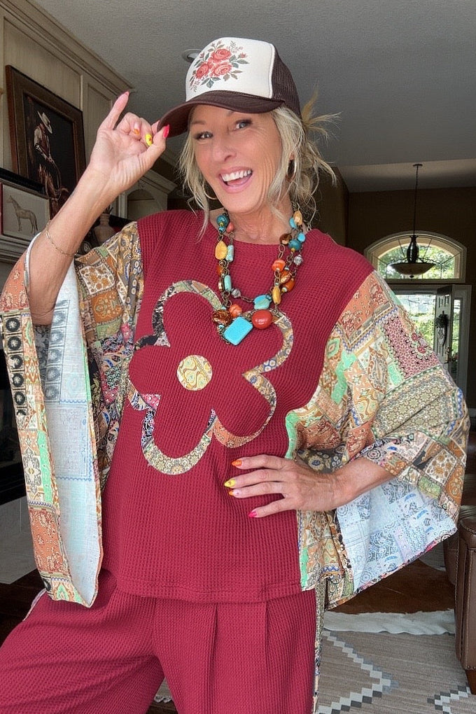 Cozy Crimson Waffle Kimono
