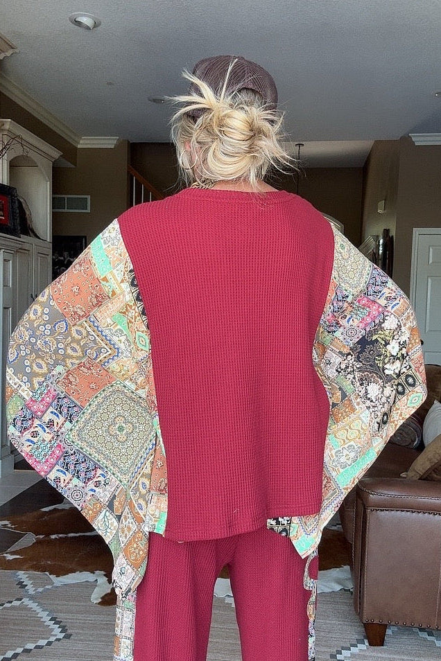 Cozy Crimson Waffle Kimono