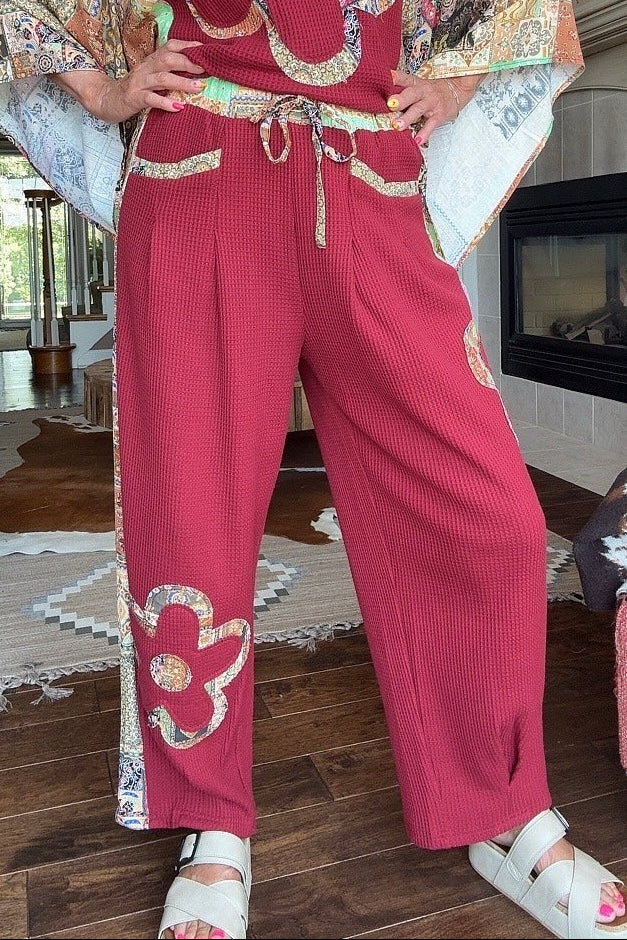 Cozy Crimson Waffle Pants