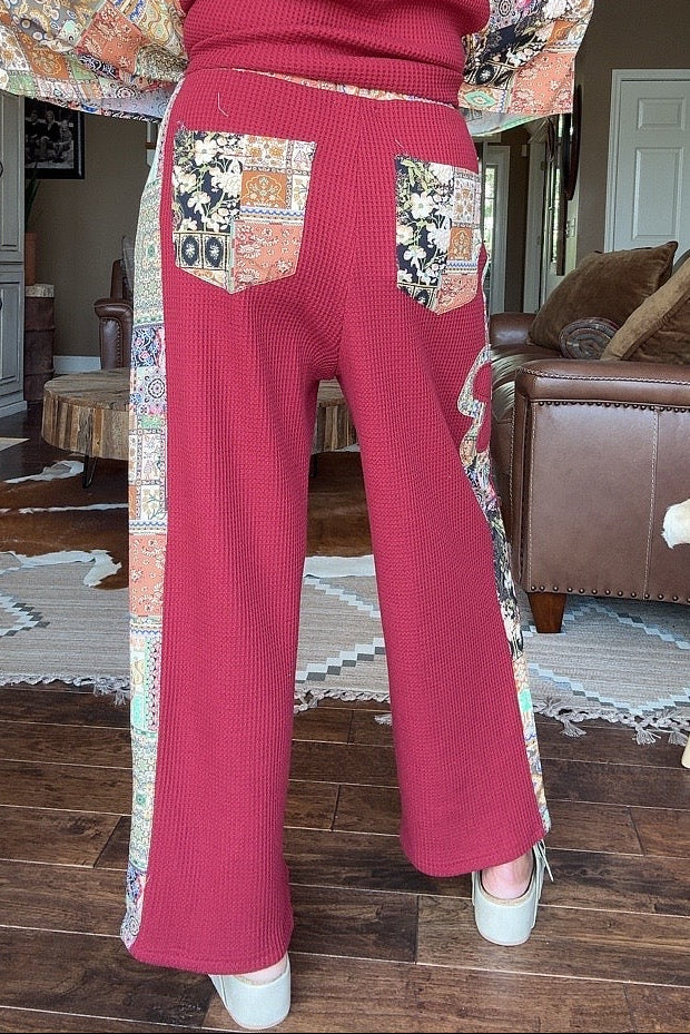 Cozy Crimson Waffle Pants