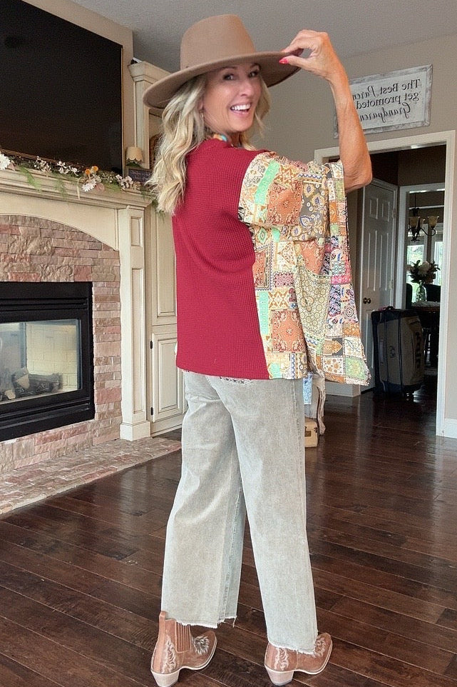 Cozy Crimson Waffle Kimono