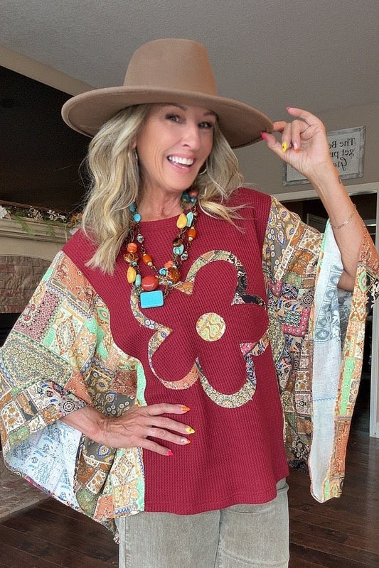 Cozy Crimson Waffle Kimono