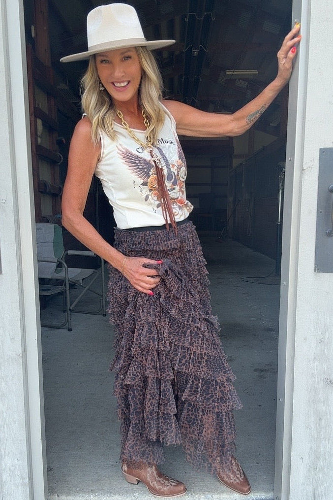 Spotted Elegance Tiered Maxi Skirt
