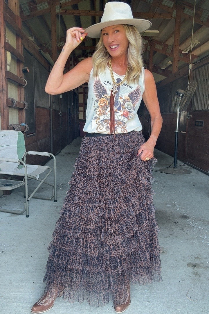 Spotted Elegance Tiered Maxi Skirt