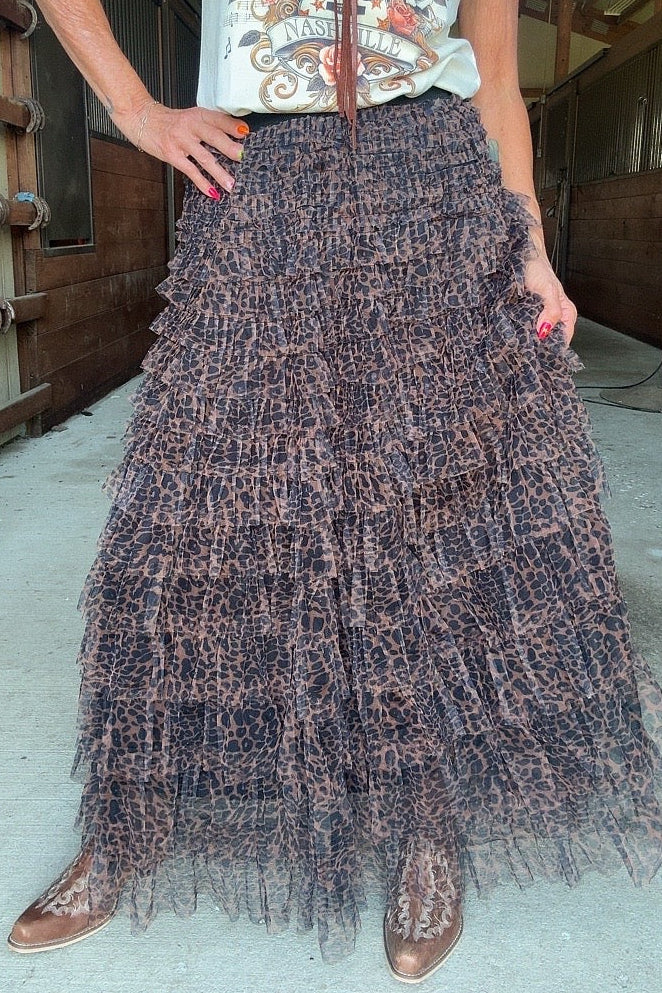 Spotted Elegance Tiered Maxi Skirt