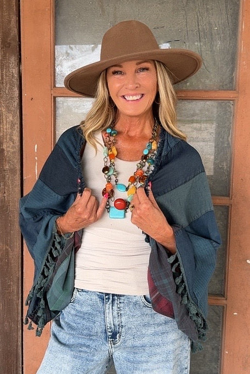 Dusty Teal Poncho Bolero