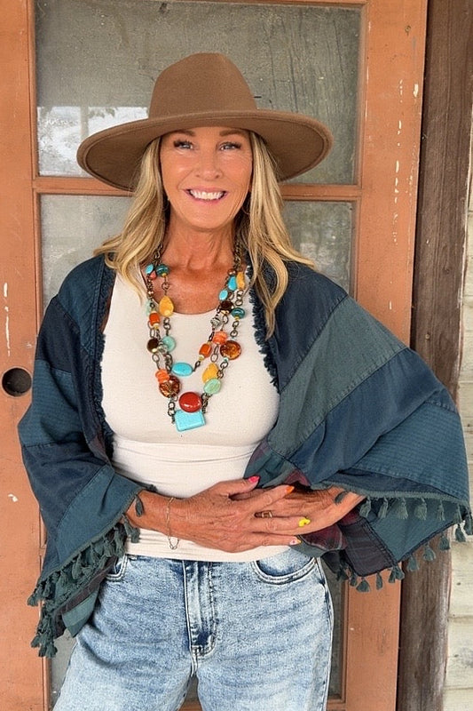 Dusty Teal Poncho Bolero