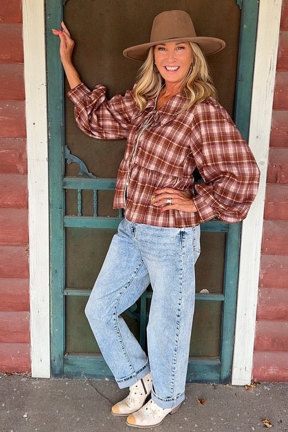 Chestnut & Cream Flannel Top