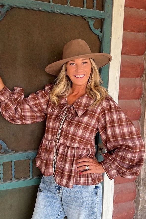 Chestnut & Cream Flannel Top