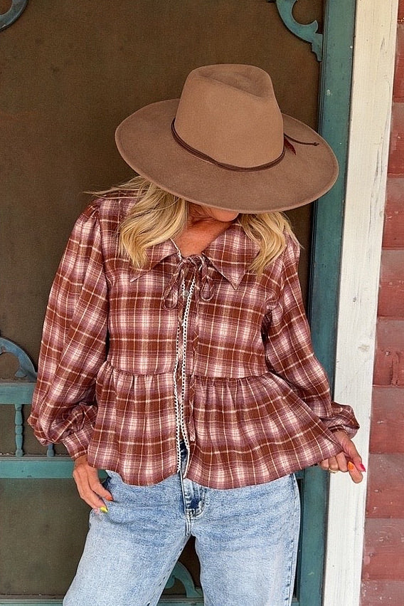 Chestnut & Cream Flannel Top