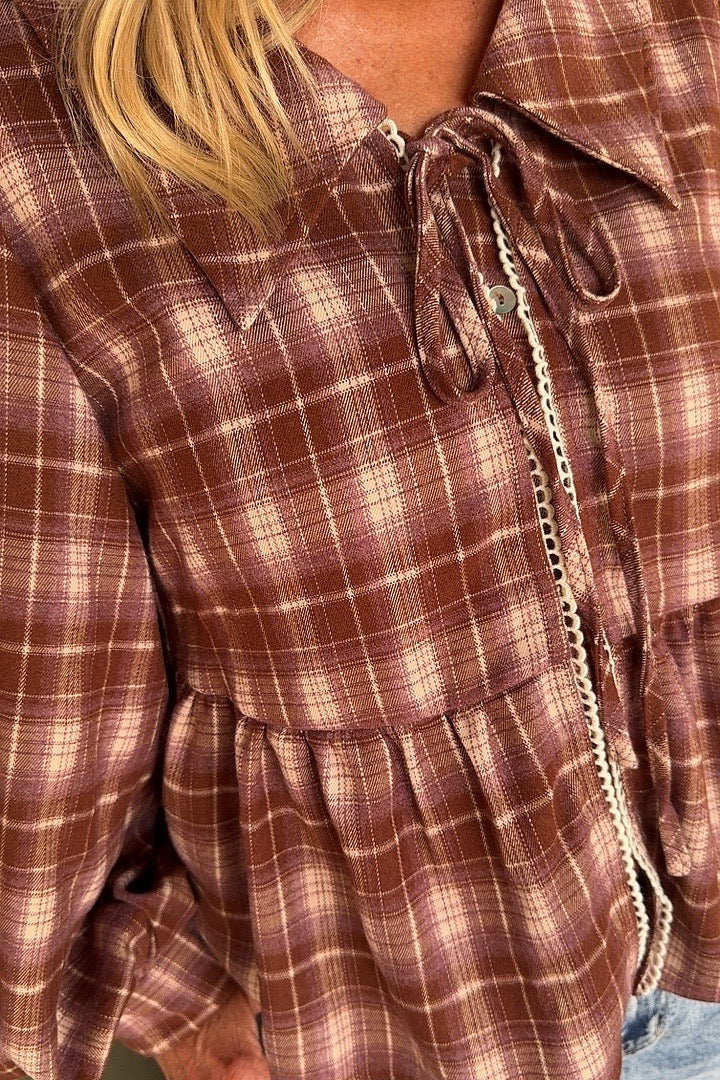 Chestnut & Cream Flannel Top