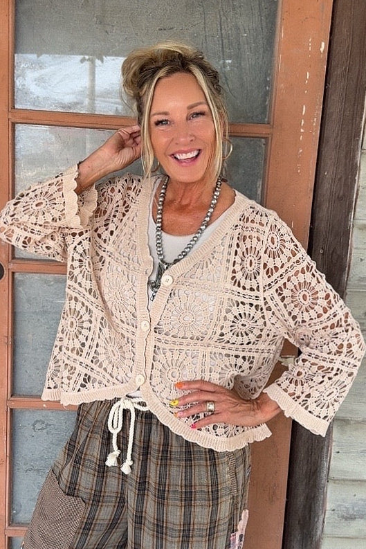 Vintage Lattice Cotton Cardigan