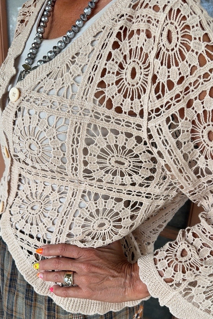 Vintage Lattice Cotton Cardigan