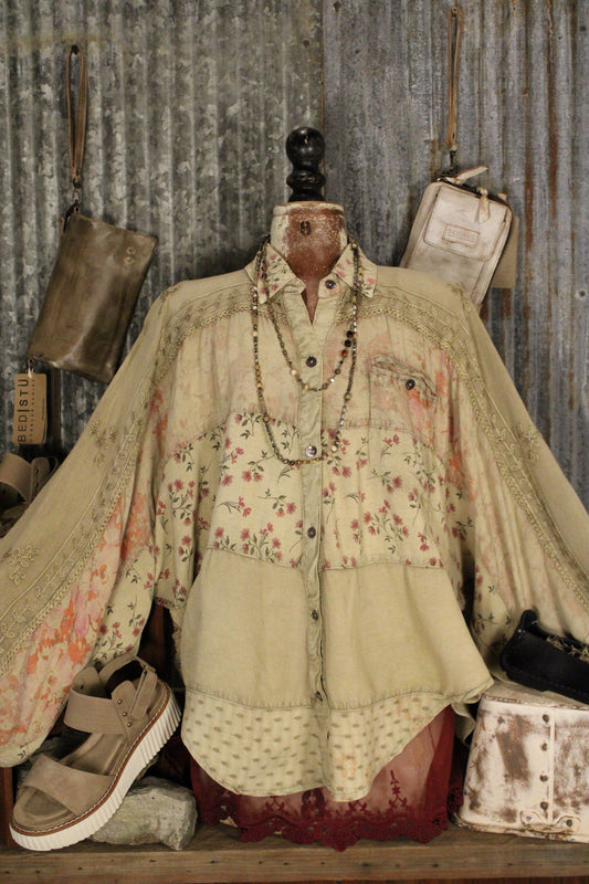 Enchanted Khaki Button Up Blouse