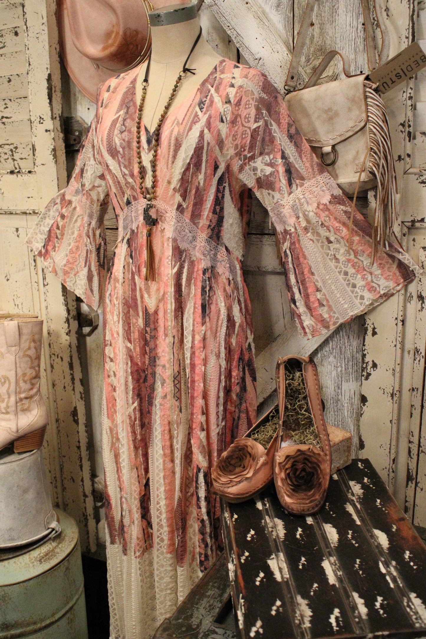 Lead Singer Beige Brick Geo Maxi Dress