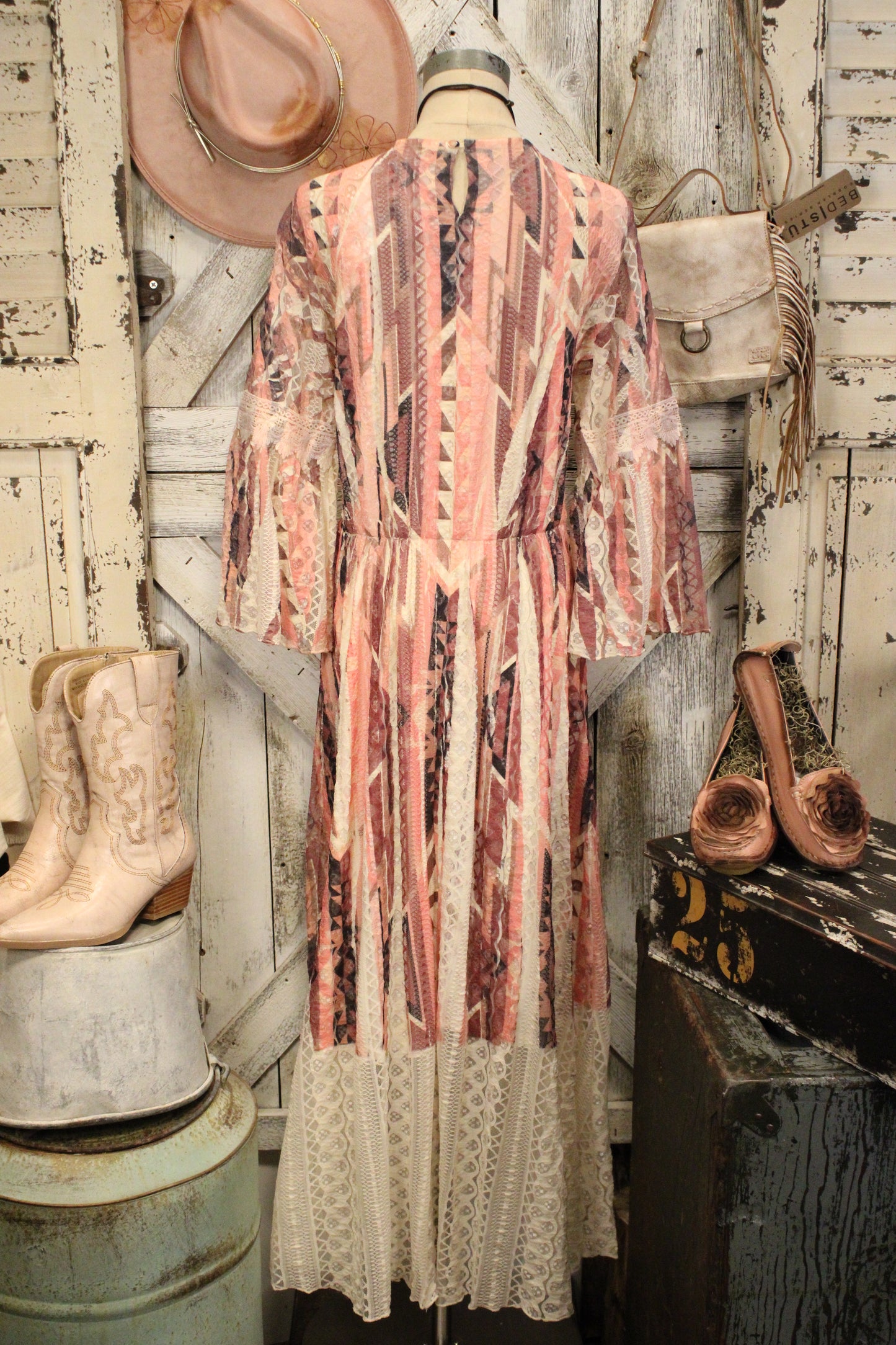 Lead Singer Beige Brick Geo Maxi Dress