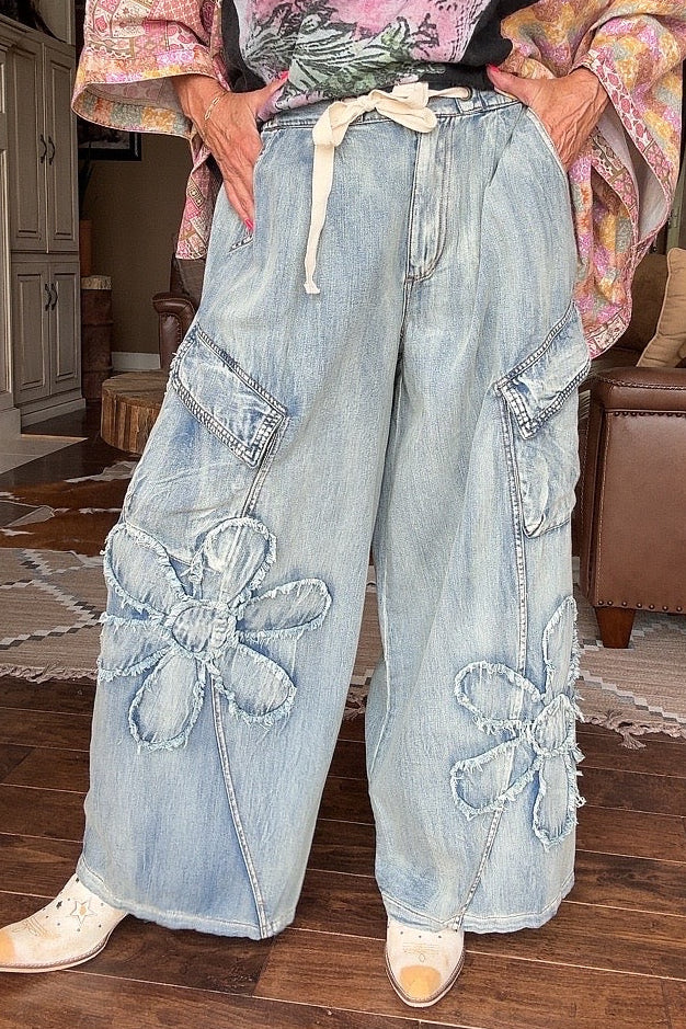 Daisy Bloom Wide Leg Cargo Pants