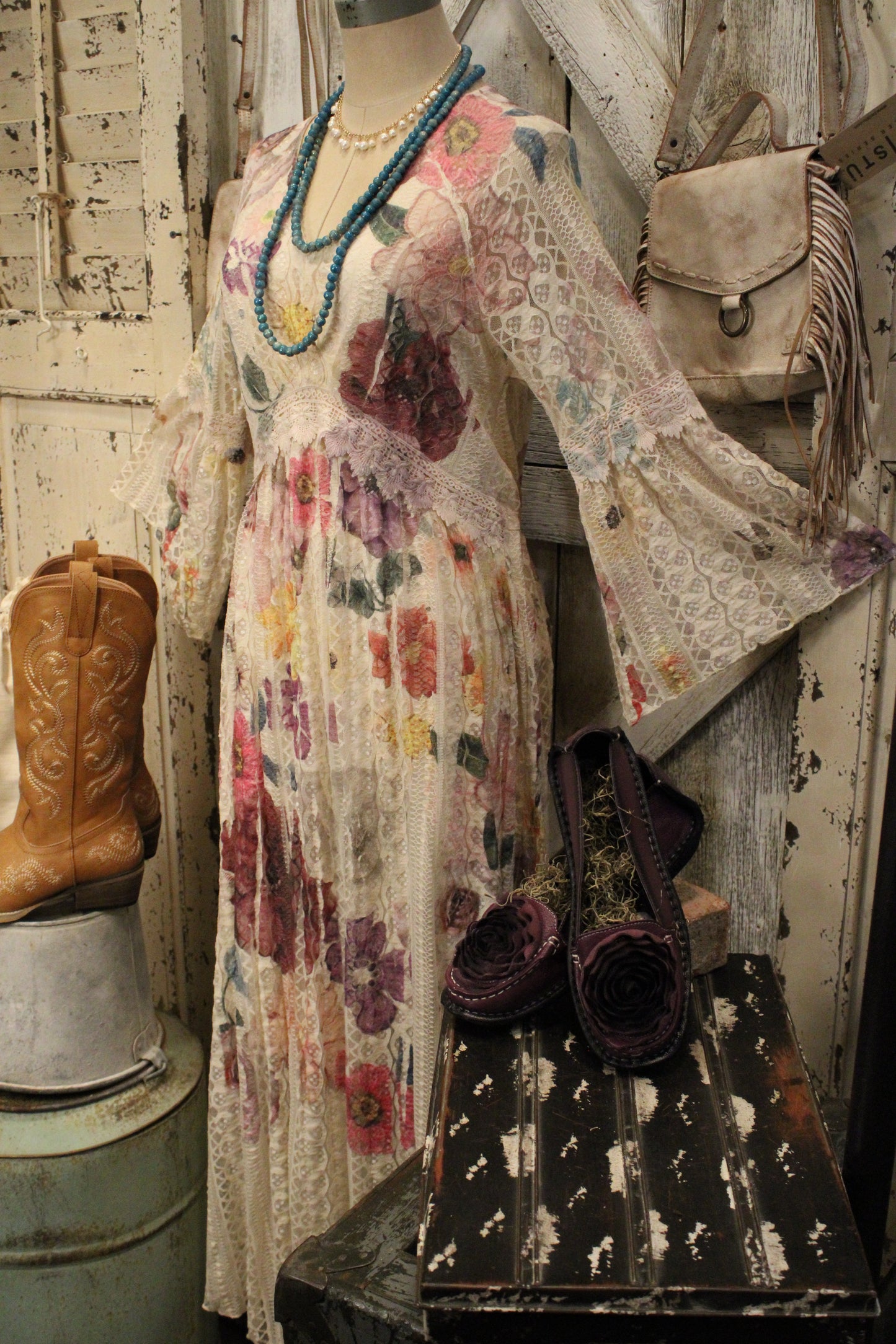 Lead Singer Beige Purple Flower Maxi Dress