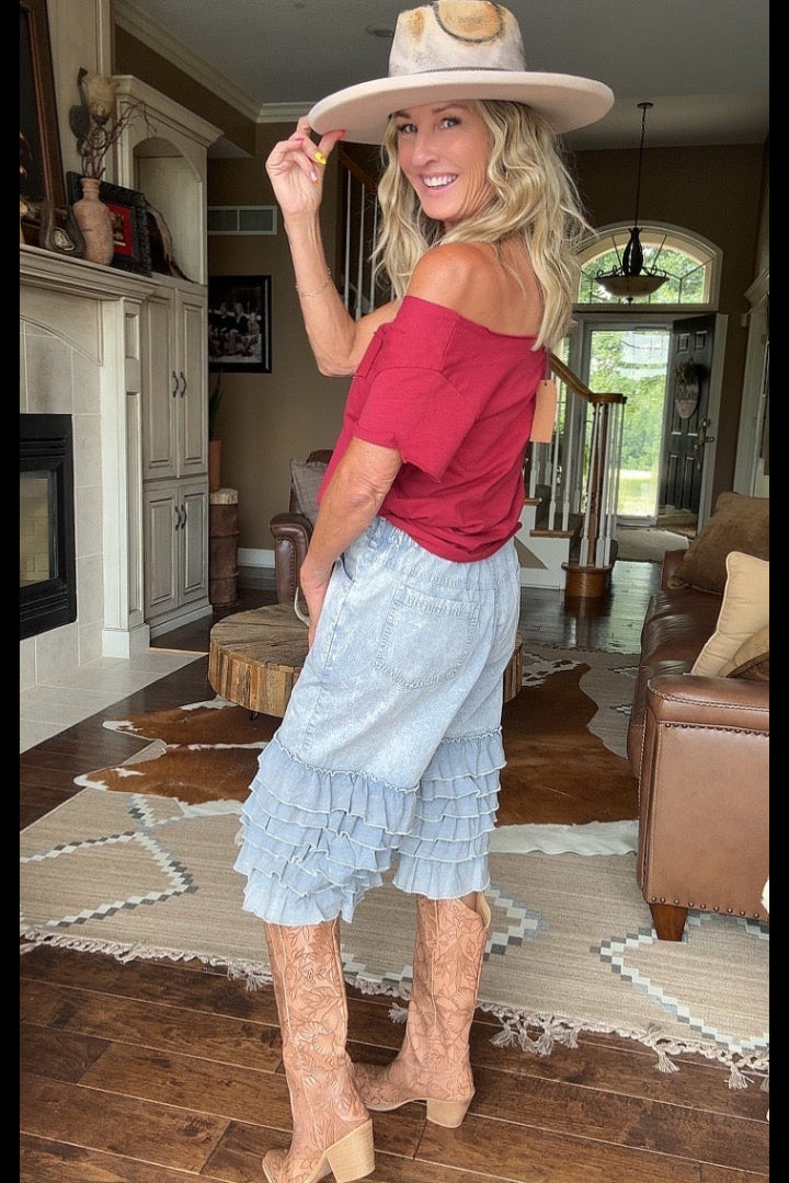 Cranberry Distressed Cotton Tee