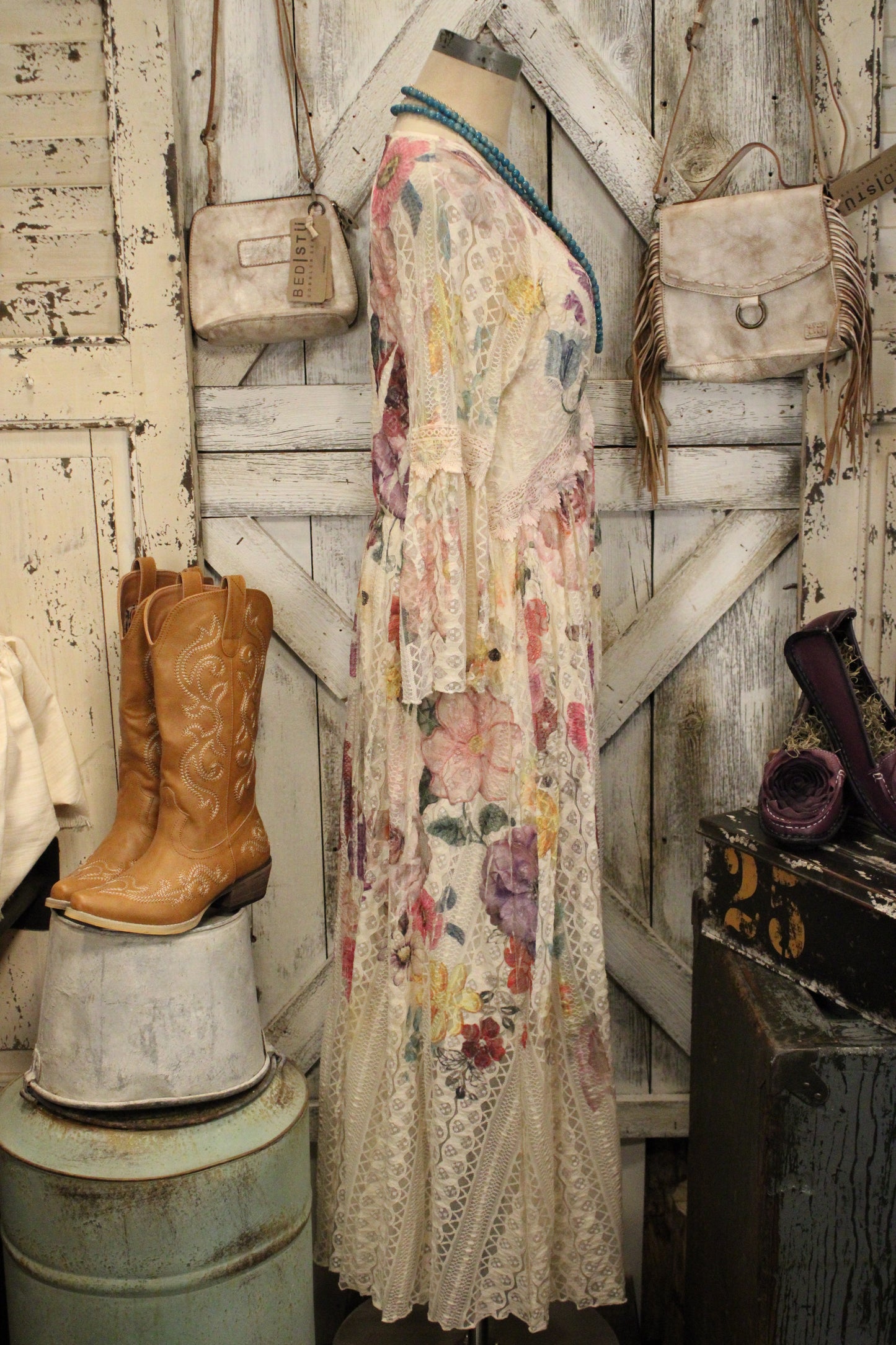 Lead Singer Beige Purple Flower Maxi Dress