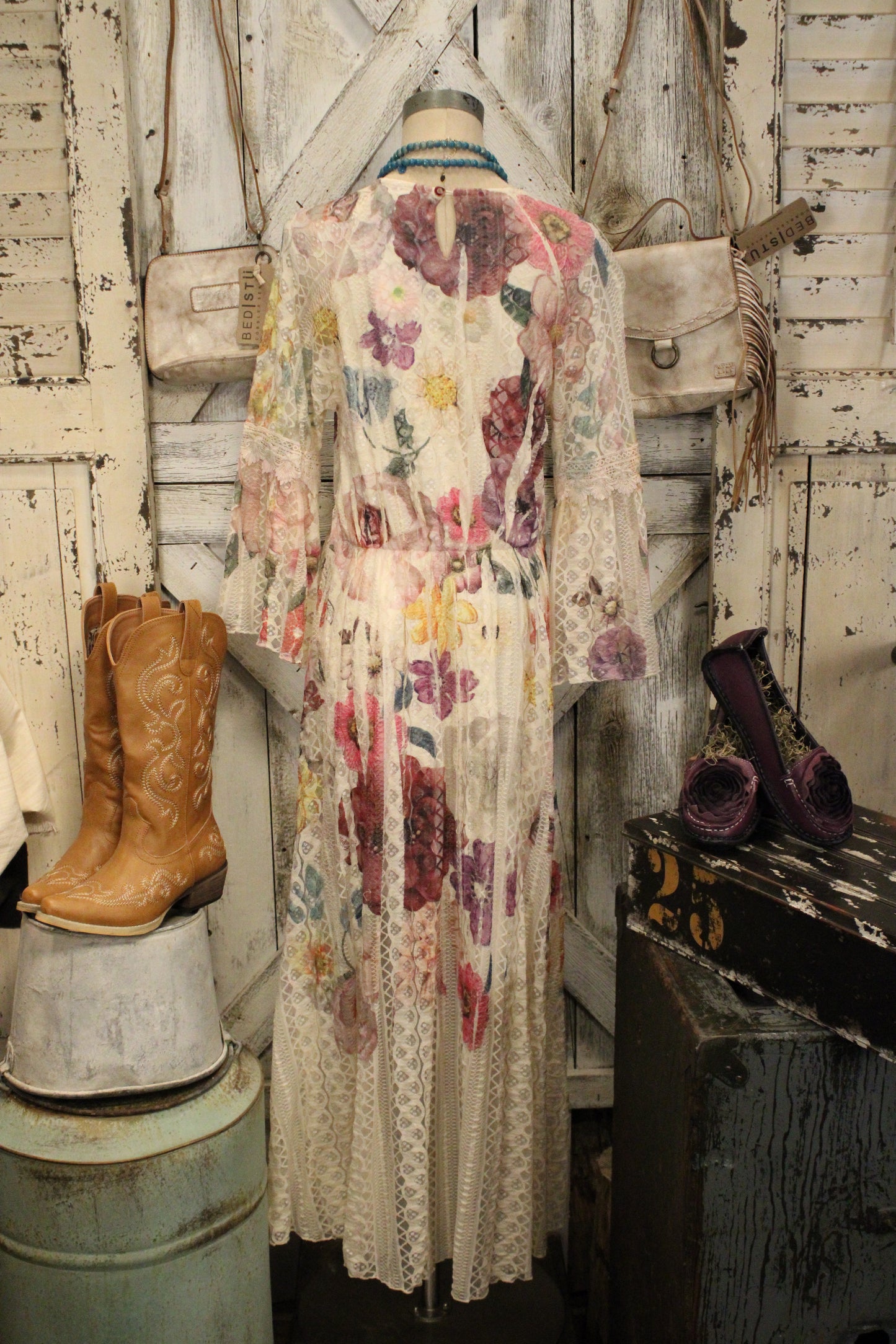Lead Singer Beige Purple Flower Maxi Dress
