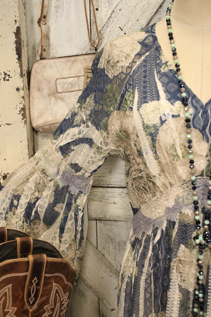 Lead Singer Beige Dark Navy Floral Maxi Dress