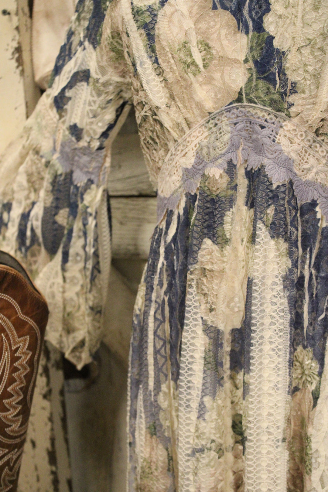 Lead Singer Beige Dark Navy Floral Maxi Dress