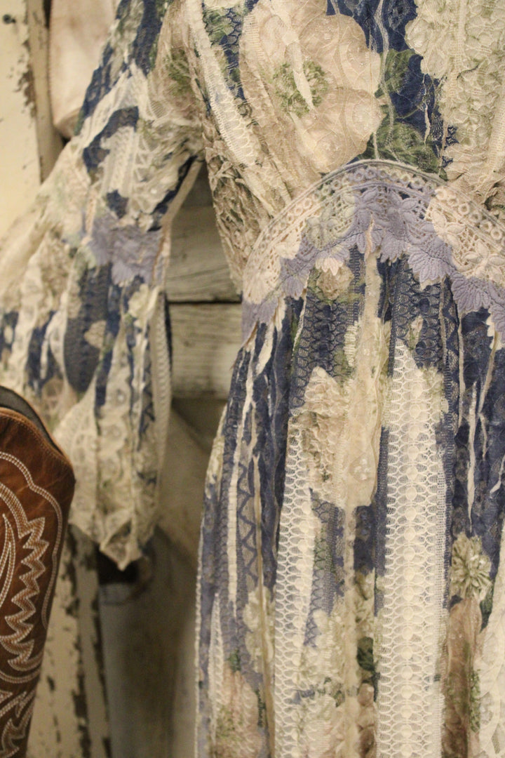 Lead Singer Beige Dark Navy Floral Maxi Dress