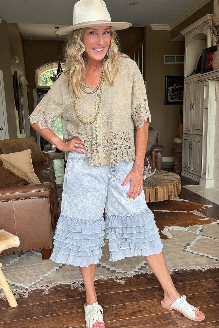 Meadow Blossom Olive Cotton Top
