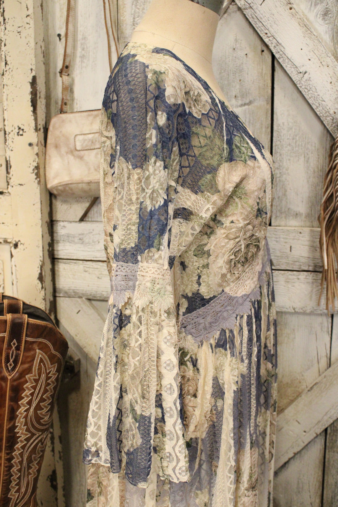 Lead Singer Beige Dark Navy Floral Maxi Dress