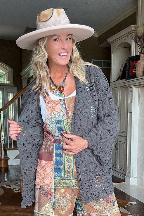 Charcoal Crochet Cardigan