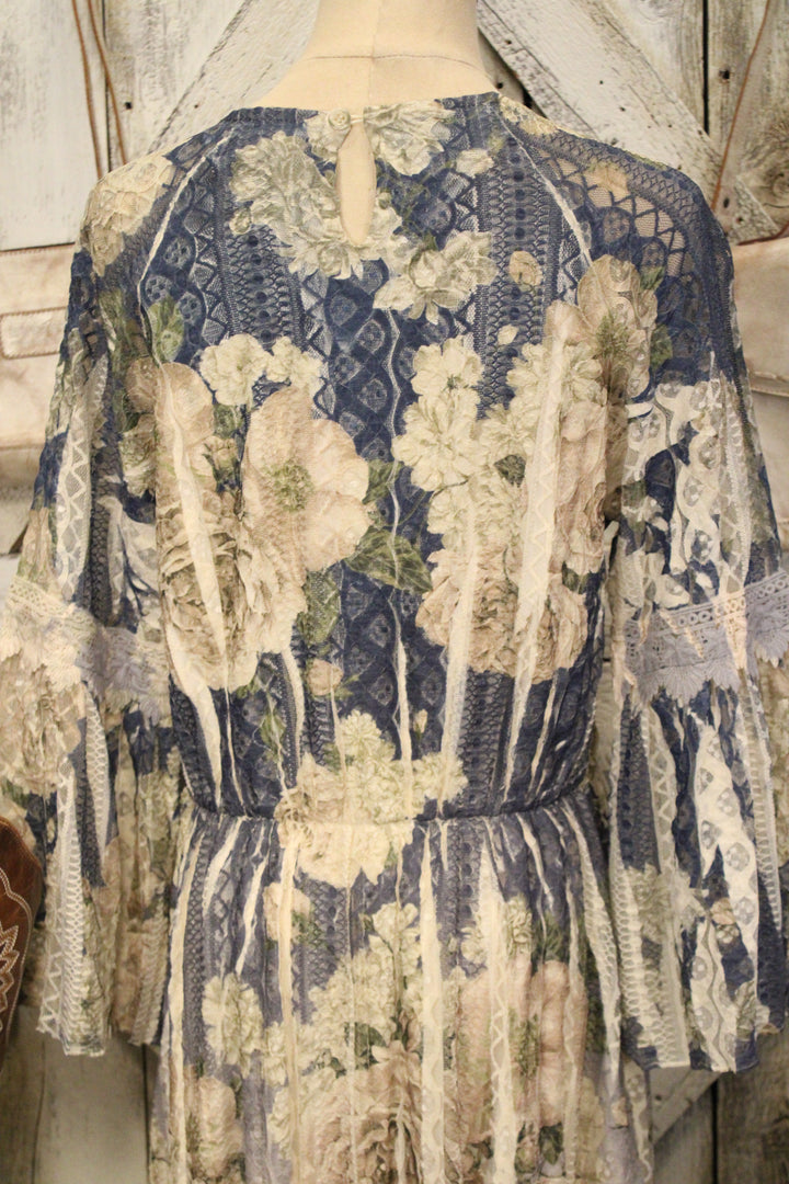 Lead Singer Beige Dark Navy Floral Maxi Dress