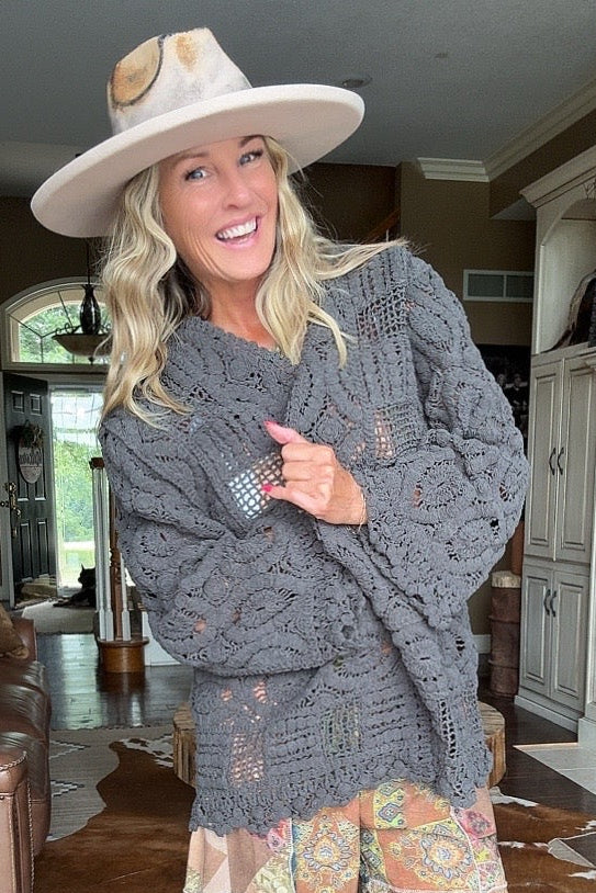 Charcoal Crochet Cardigan