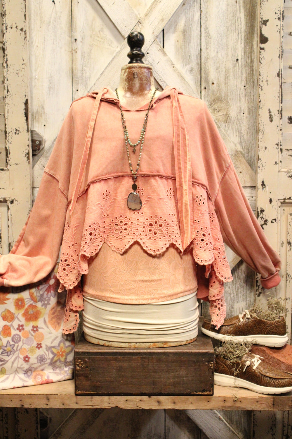 Dusty Rose Eyelet Sweatshirt