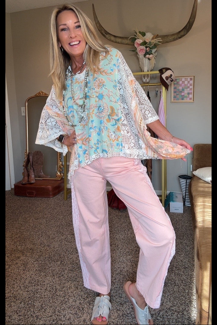 Sweetheart Pink Lace Jeans