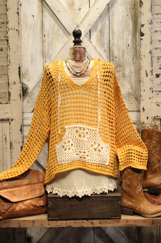 Mustard Mayhem Open Weave Sweater