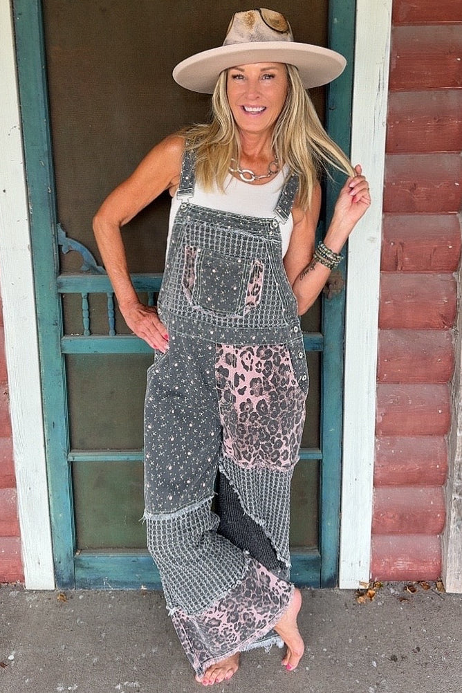 Spotted & Stitched Cotton Overalls