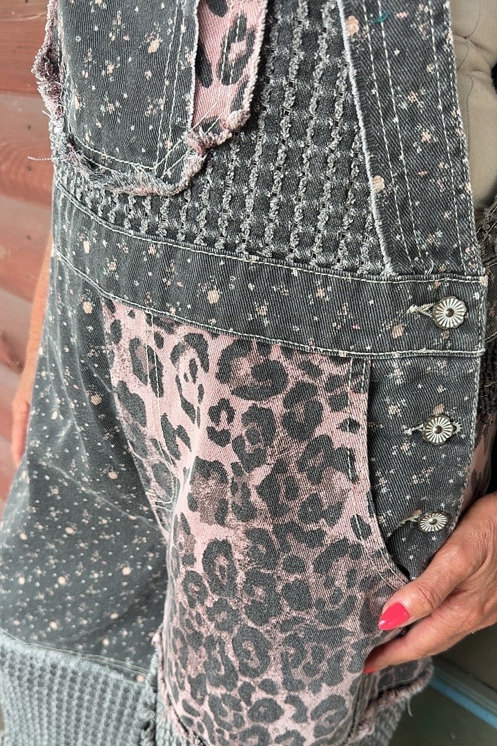 Spotted & Stitched Cotton Overalls