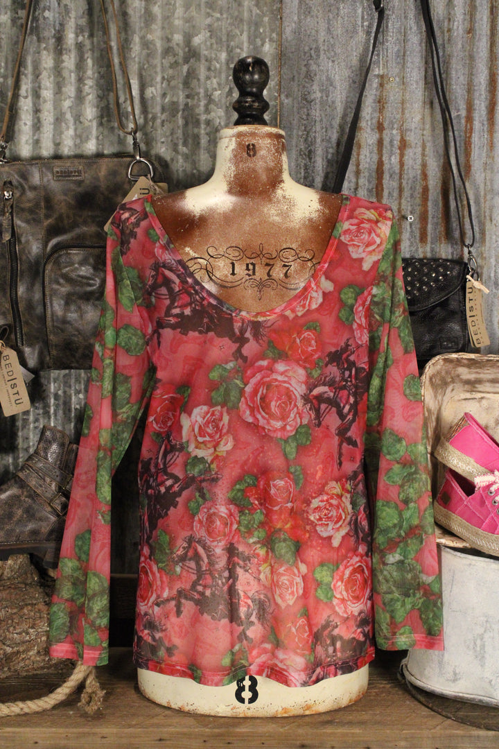 Roses And Cowgirls Mesh Top