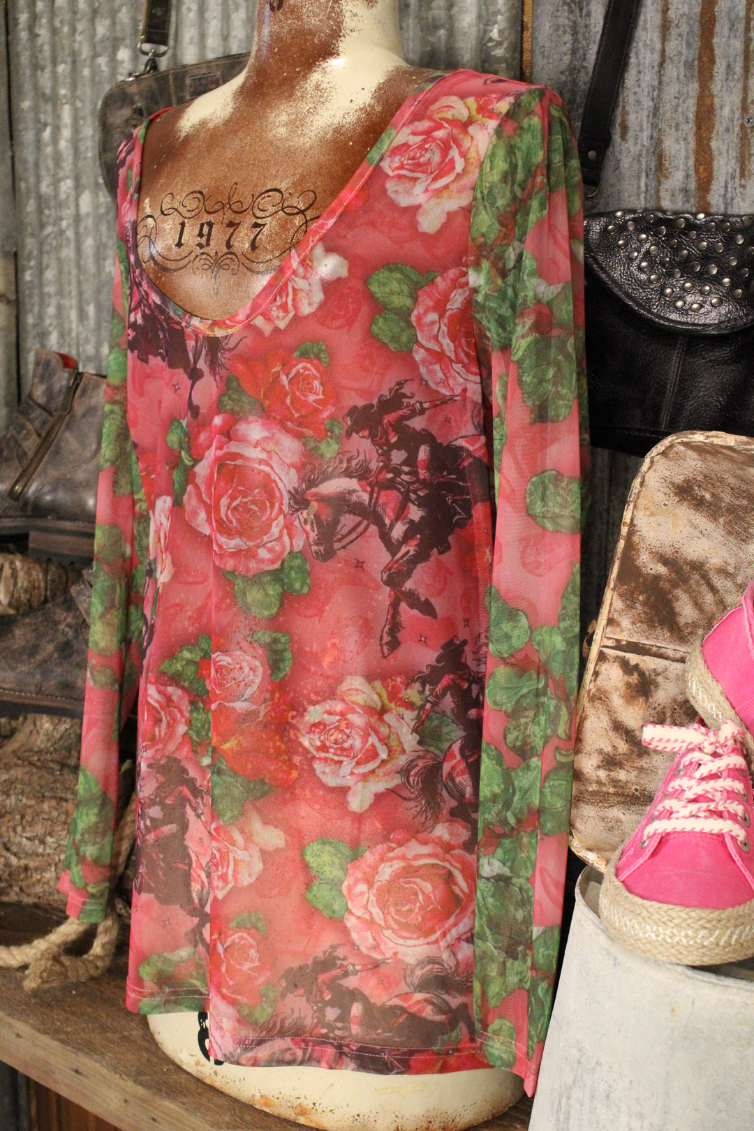 Roses And Cowgirls Mesh Top