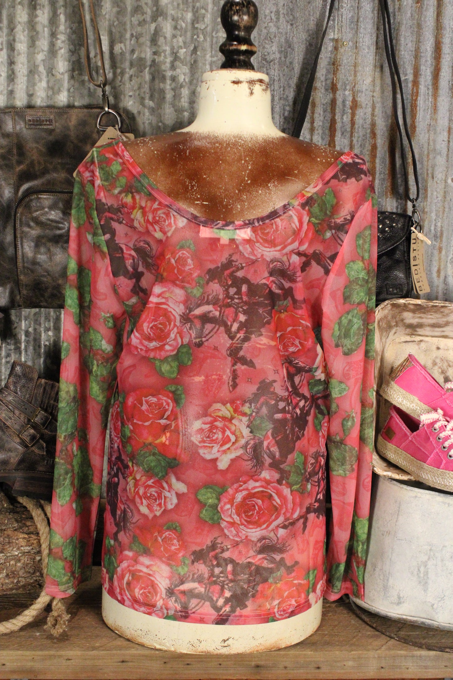 Roses And Cowgirls Mesh Top