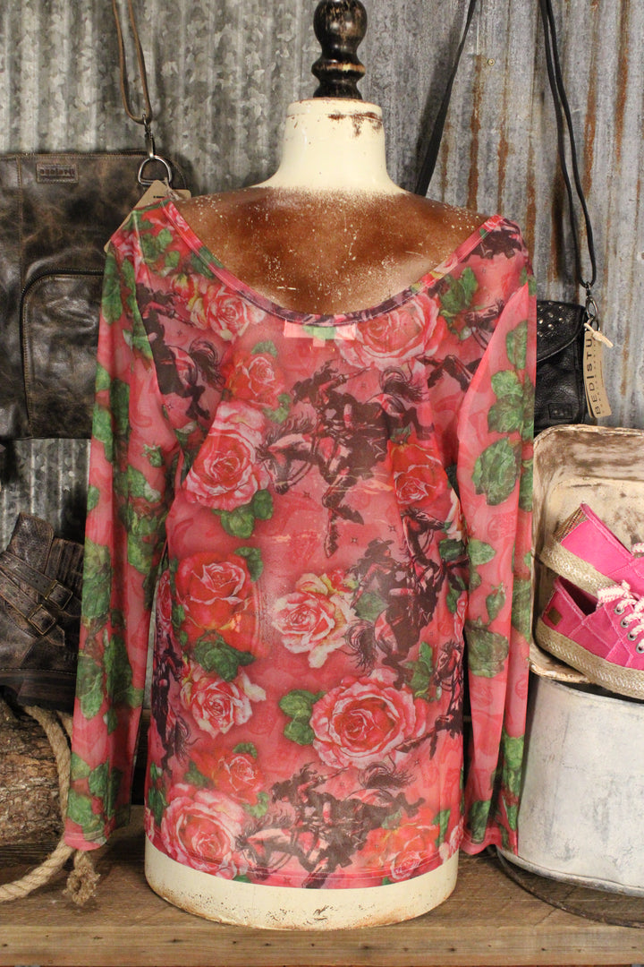 Roses And Cowgirls Mesh Top